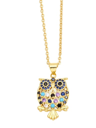 A Brass Cubic Zirconia Owl Vintage Necklace
