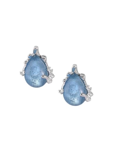Shihai Blue Treasure Platinum 925 Sterling Silver Synthetic Crystal Water Drop Vintage Stud Earring