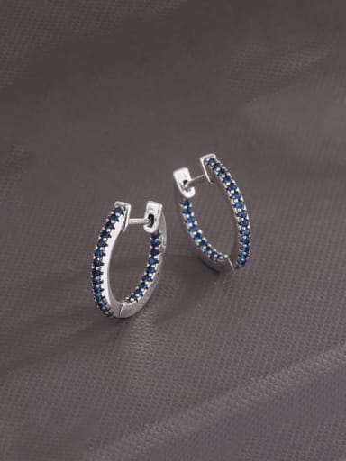 KDP1210 blue 925 Sterling Silver Cubic Zirconia Geometric Vintage Hoop Earring