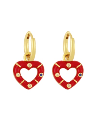 gules Brass Enamel Heart Vintage Huggie Earring