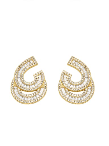 Brass Cubic Zirconia Geometric Luxury Double Layer C Shape  Stud Earring