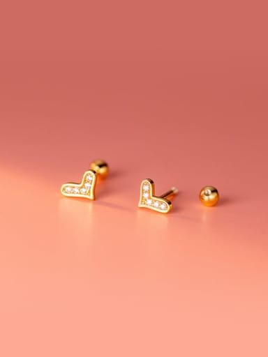 gold 925 Sterling Silver Cubic Zirconia Heart Minimalist Stud Earring