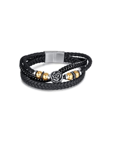 Stainless steel Artificial Leather Weave Hip Hop Strand Bracelet