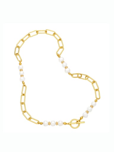 Brass Imitation Pearl Geometric Hip Hop Hollow Chain Necklace