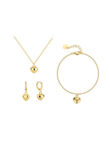 Brass Minimalist Heart  Earring Bangle And Necklace Set