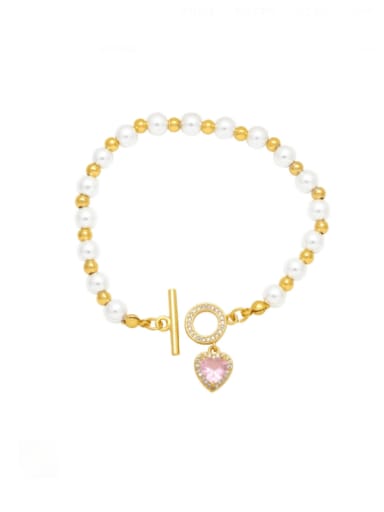 Pink Brass Imitation Pearl Heart Bohemia Beaded Bracelet