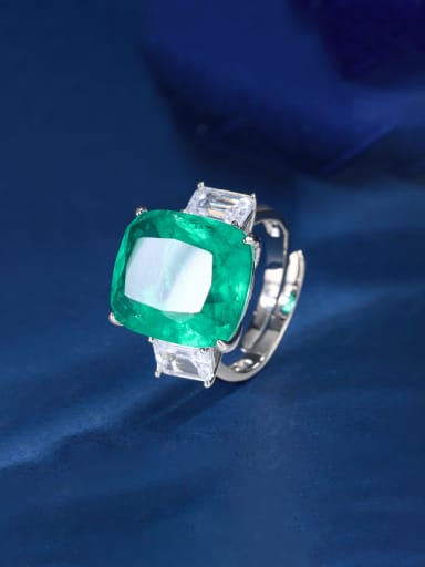 Brass Cubic Zirconia Square Luxury Cocktail Ring