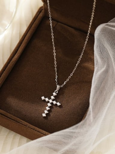 NS1051 platinum 925 Sterling Silver Cross Minimalist Necklace
