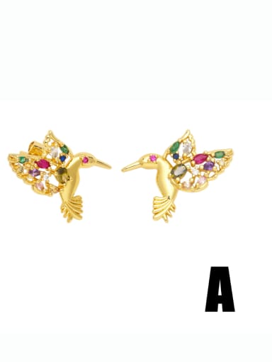 Brass Opal Bird Cute Stud Earring