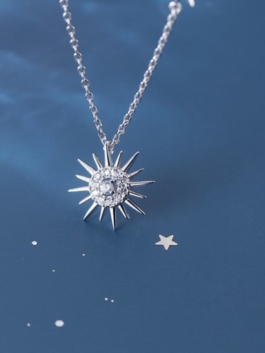 925 Sterling Silver Rhinestone Simple diamond sun pendant  Necklace
