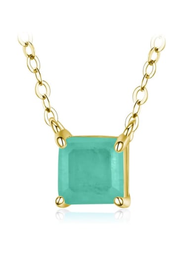 golden 925 Sterling Silver Opal Square Minimalist Pendant Necklace