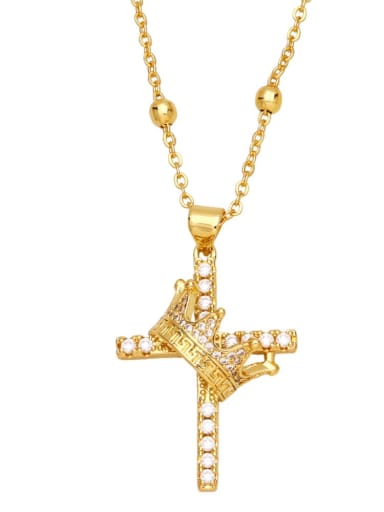 A Brass Cubic Zirconia Crown Cross Vintage Regligious Necklace