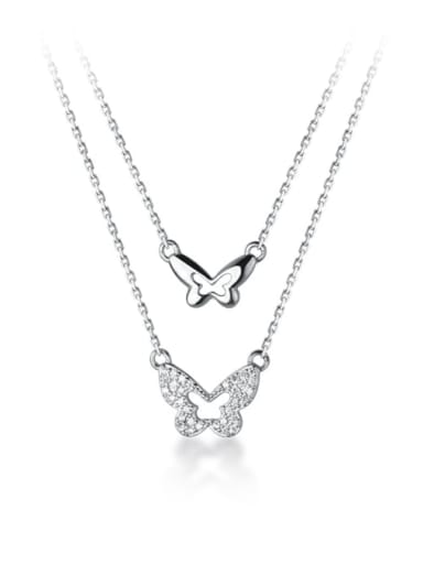 925 Sterling Silver Cubic Zirconia Butterfly Minimalist Multi Strand Necklace