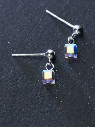 925 Sterling Silver Crystal Square Dainty Drop Earring