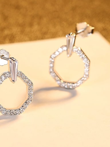 Platinum 24h07 925 Sterling Silver Cubic Zirconia Geometric Minimalist Drop Earring