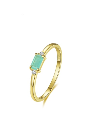 golden 925 Sterling Silver Opal Rectangle Dainty Band Ring
