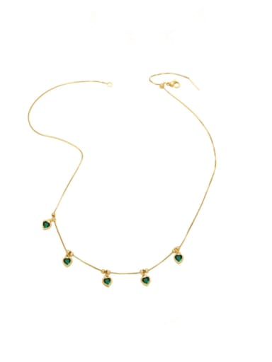 green Brass Cubic Zirconia Heart Minimalist Necklace
