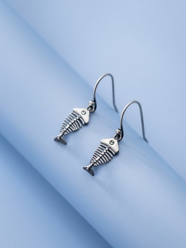 925 Sterling Silver Fish Bone Vintage Hook Earring