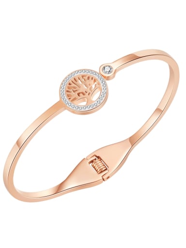 1001 Rose Gold Plated Bracelet Titanium Steel Rhinestone Tree of Life Minimalist Band Bangle
