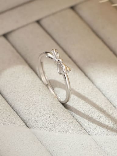 RS1041 ? Platinum ? 925 Sterling Silver Bowknot Minimalist Band Ring