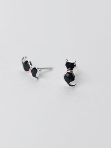 925 Sterling Silver Enamel Cat Cute Stud Earring