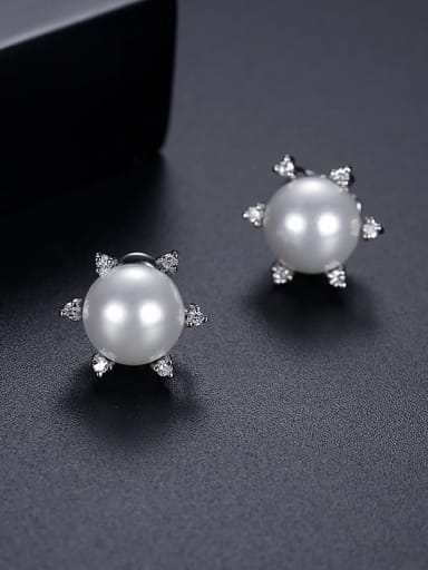 White t05i03 Copper Imitation Pearl Geometric Minimalist Stud Earring