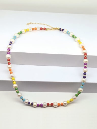 Stainless steel Freshwater Pearl Multi Color  Bohemia Beaded Necklace