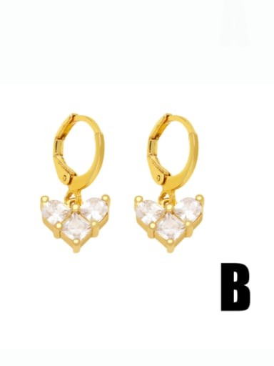 B Brass Cubic Zirconia Heart Minimalist Huggie Earring