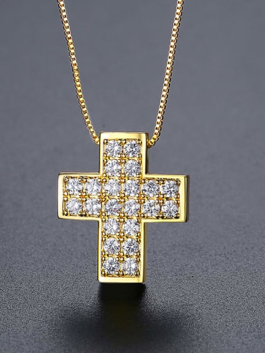 N23082711 18K Brass Cubic Zirconia Cross Dainty Regligious Necklace