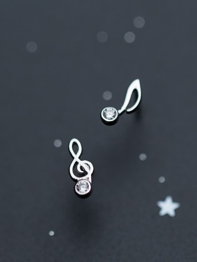 925 Sterling Silver Simple fashion asymmetrical notes  Stud Earring