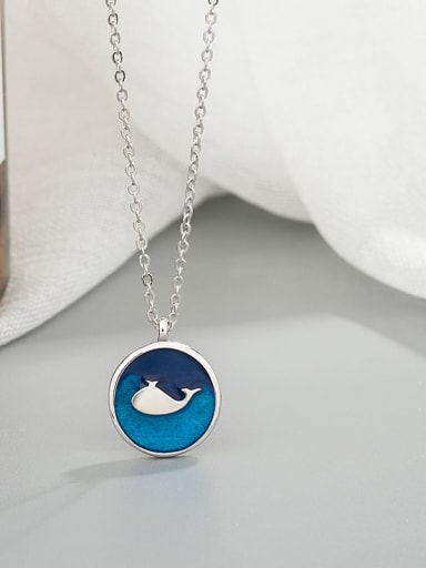 Little whale [With Chain] 925 Sterling Silver Enamel Fish Minimalist Necklace