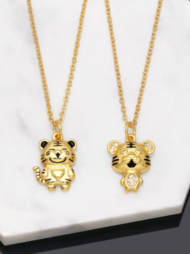 custom Brass Cubic Zirconia  Cute  Tiger  Pendant Necklace