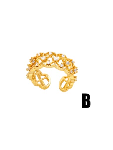 Brass Cubic Zirconia Irregular Hip Hop Band Ring