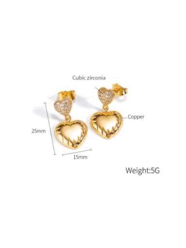 KE791 Copper Earrings Love Brass Cubic Zirconia Pentagram Minimalist Drop Earring