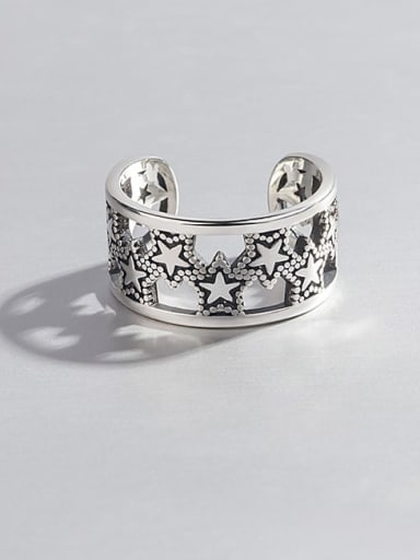 925 Sterling Silver Rhinestone Hollow Star Vintage Band Ring