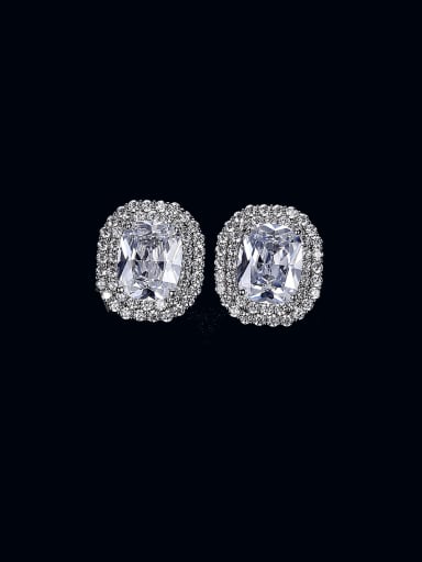 E19112861 White Brass Cubic Zirconia Square Luxury Cluster Earring
