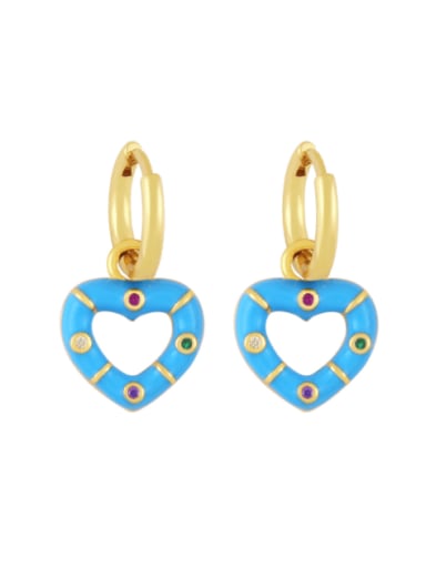 blue Brass Enamel Heart Vintage Huggie Earring