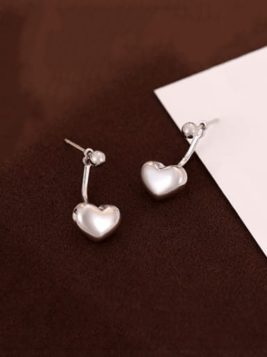 ES2466 platinum 925 Sterling Silver Heart Minimalist Drop Earring