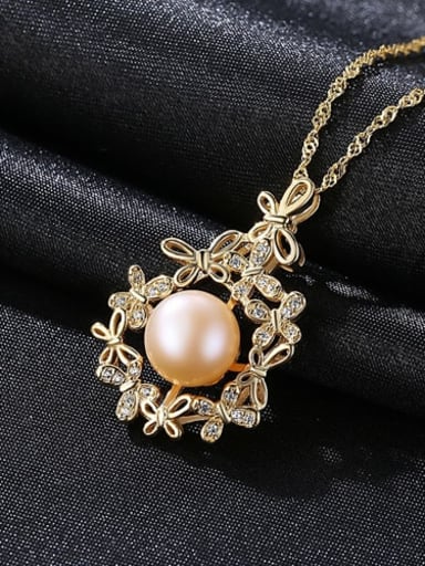 Pink 5e03 925 Sterling Silver Freshwater Pearl Zircon flower pendant Necklace