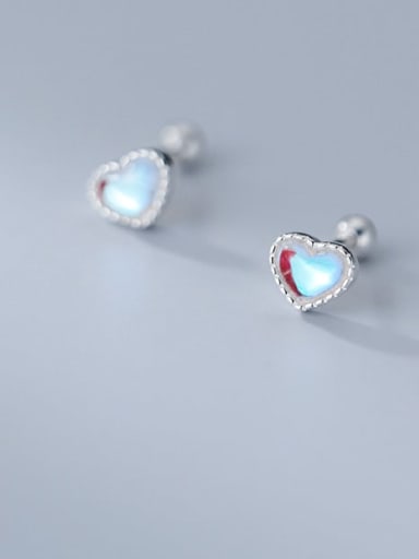 925 Sterling Silver Opal Heart Cute Stud Earring