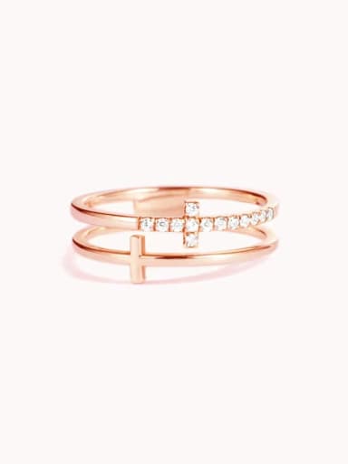 Rose gold 925 Sterling Silver Cubic Zirconia two Cross Minimalist Ring