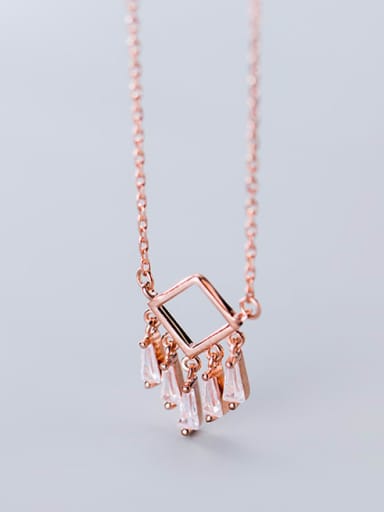 925 Sterling Silver Cubic Zirconia  Minimalist Fashion Geometry   Tassel Necklace