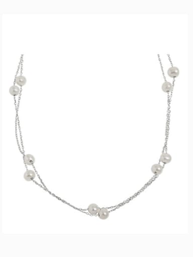 925 Sterling Silver Freshwater Pearl Geometric Minimalist Multi Strand Necklace