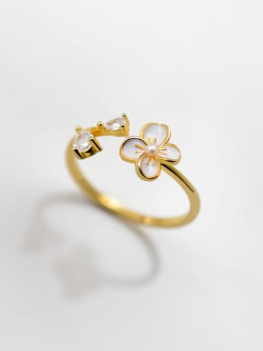 925 Sterling Silver Enamel Cubic Zirconia Flower Minimalist Band Ring