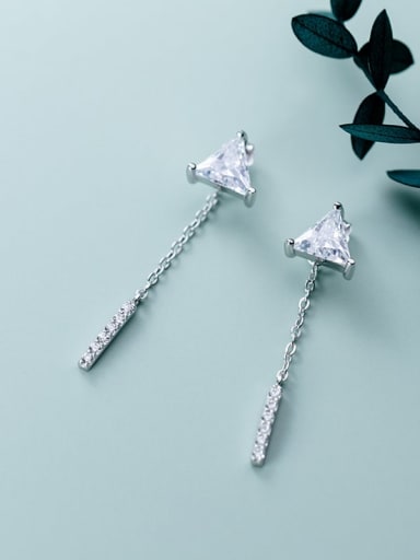 925 Sterling Silver Cubic Zirconia  Triangle Minimalist Threader Earring