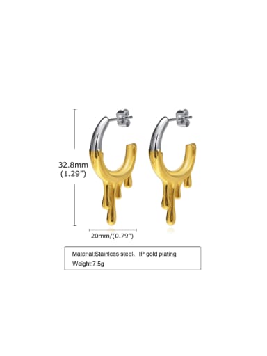 steel+gold Stainless steel Water Drop Minimalist Stud Earring