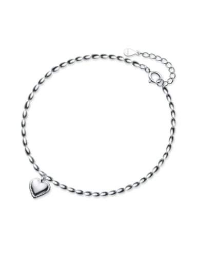 925 Sterling Silver Heart  Vintage  Bead Chain Anklet