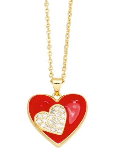 red Brass Enamel Heart Trend Necklace