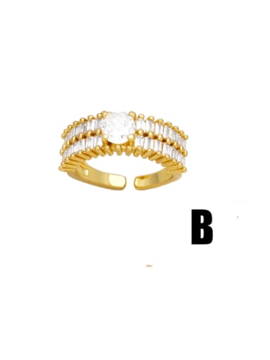 B Brass Cubic Zirconia Geometric Trend Band Ring