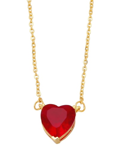 red Brass Cubic Zirconia Heart Vintage Necklace